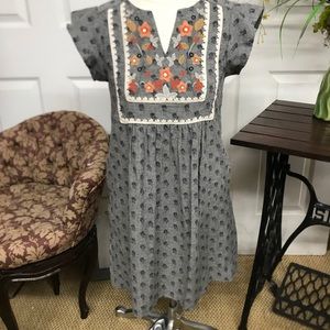 THML Embroidered Bib Linen Cap Sleeve Mini XS